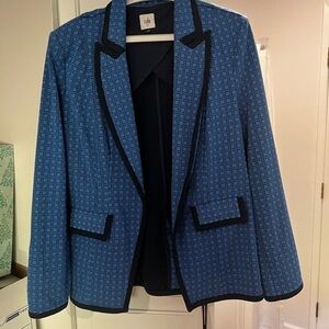 CAbi Blue Geometric Blazer with Black Trim